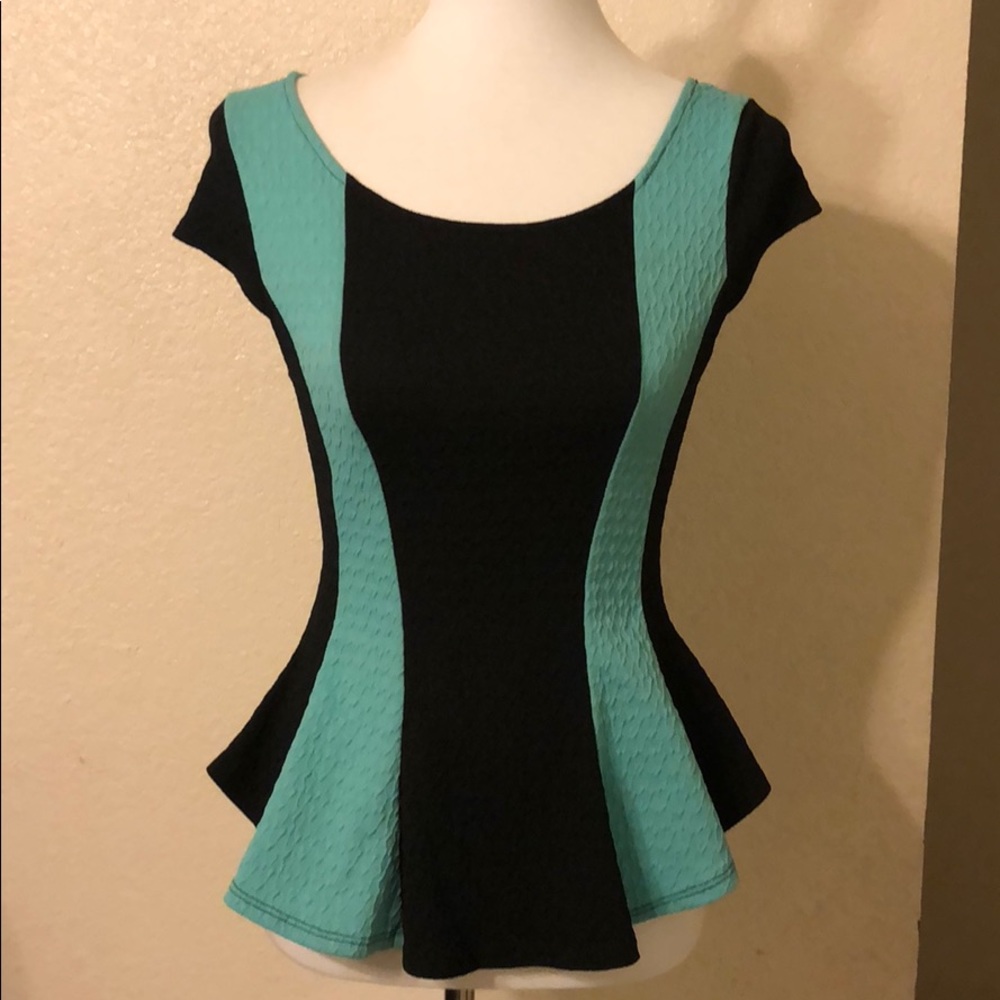 Peplum light green and black fitted top